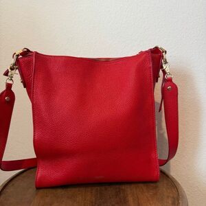 Botkier Red Pebbled Leather Zip-Top Shoulder Hobo Bag Women's Purse